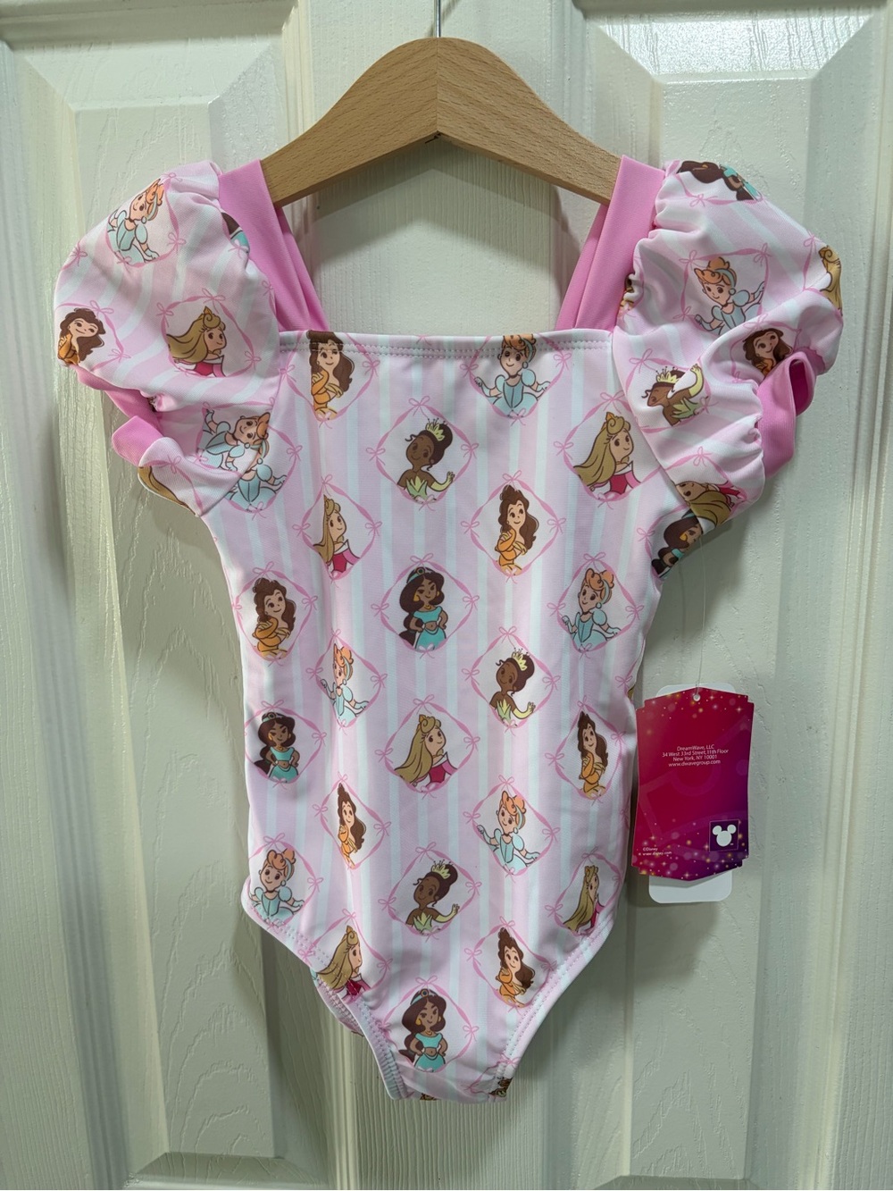 Disney Pink Princess Print One-Piece Swimsuit with Puff Sleeves